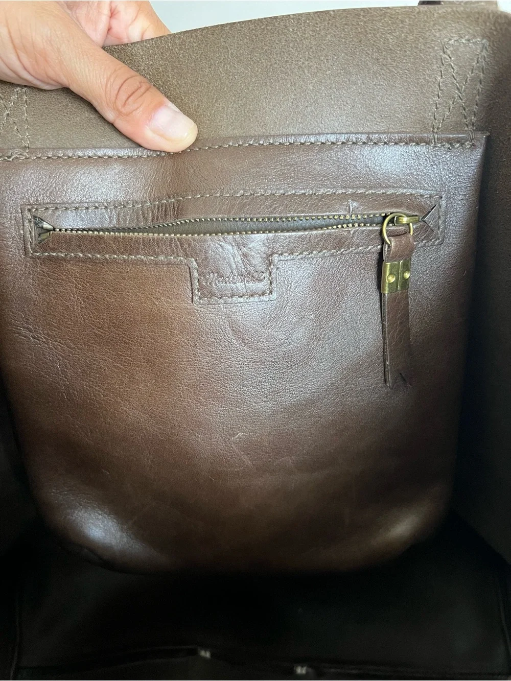 Brown Leather Tote Bag with Suede Accent